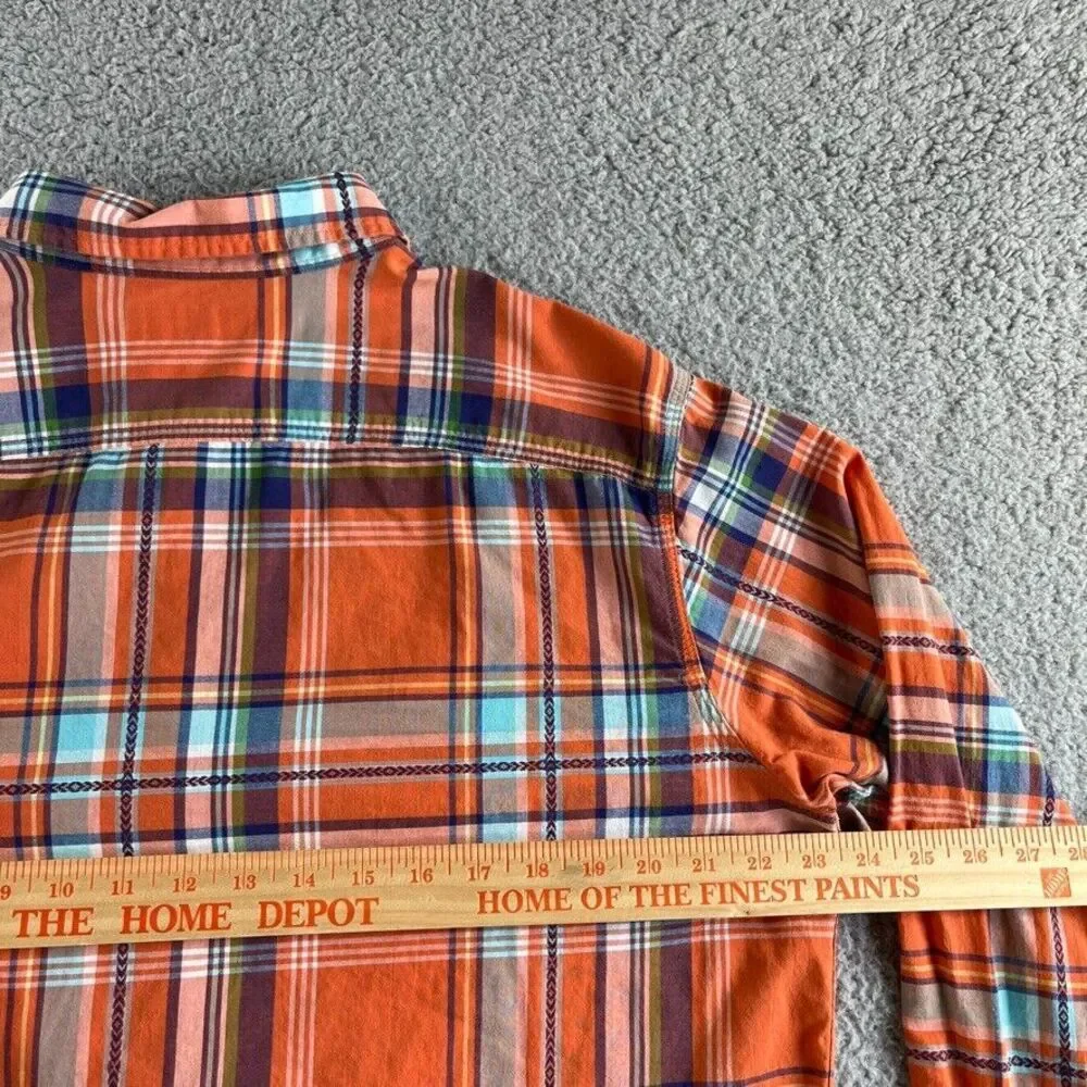 Ralph Lauren Shirt Mens Large Orange Blue Madras Plaid Long Sleeve Casual Pocket